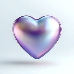 Poster - Holographic heart shape with iridescent purple and silver metallic surface floating on light background. Romantic symbol for Valentine's day and love designs.