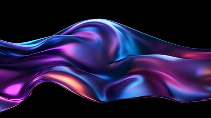 Poster - Flowing abstract waves in vibrant blue and purple colors with smooth metallic texture create dynamic motion effect against black background. Luxury design element.