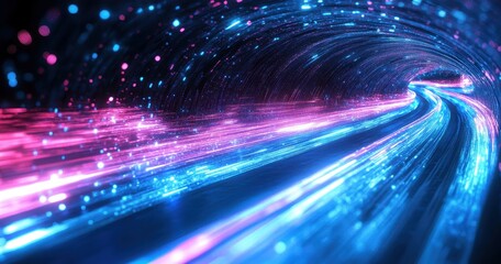 Fototapete - Dynamic Futuristic Light Tunnel with Vibrant Colors Creating a Stunning Visual Effect in a Space-Themed Background