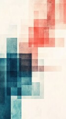 Poster - Abstract geometric composition featuring overlapping rectangles in shades of red teal and white creating a modern design with textured surface