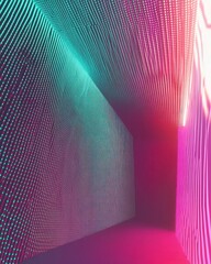 Poster - Abstract tunnel with vibrant turquoise and magenta neon lights creating a futuristic atmosphere