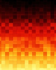 Poster - Abstract gradient of red orange and yellow squares forming a mosaic or voxelated pattern with a textured appearance