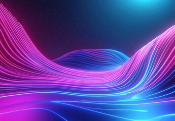 Poster - Futuristic Abstract Landscape with Vibrant Neon Waves and Starry Background for Creative Projects and Digital Artwork Design