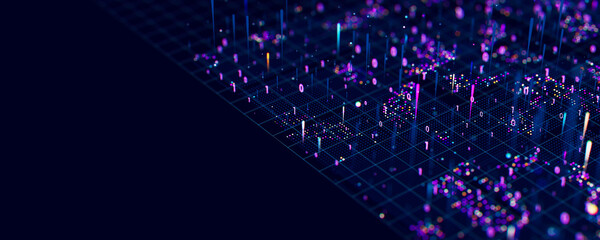 Poster - macro of quantum computing technology. digital patterns of big data. microworld of llm ai learning p