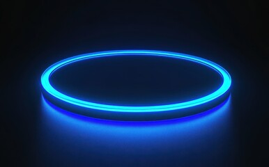 Poster - Futuristic glowing blue circle display with neon light effects in dark background for technology, presentation, and creative concepts