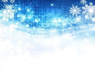 Poster - Abstract winter background with sparkling snowflakes and bokeh lights in shades of blue and white creating a festive and ethereal atmosphere