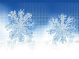 Poster - Abstract digital art depicting a winter scene with snowflakes a grid design and shades of blue and white