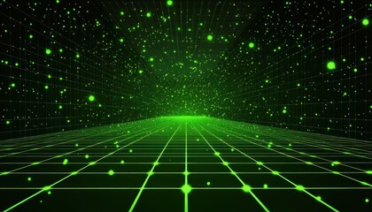 Poster - Green digital grid and particles futuristic abstract background