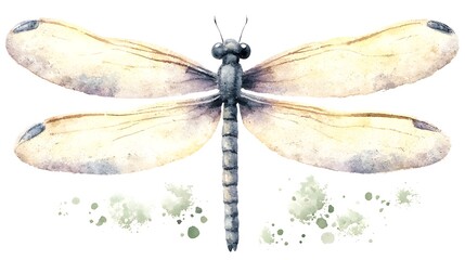 Poster - Delicate and Vibrant Watercolor of a Beautiful Dragonfly with Soft Wings and Intricate Details Isolated on a Clean White Background for Nature Inspired Art and Design