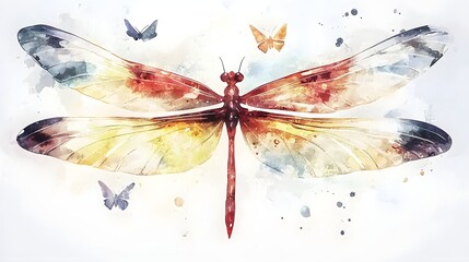 Poster - Stylish and minimalistic watercolor dragonfly with subtle textures and a balanced color palette ideal for modern nature creative art projects
