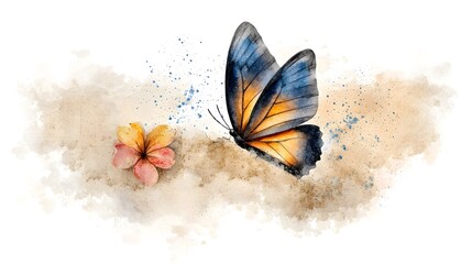 Aufkleber - captivating futuristic geometric butterfly blending bold structured wing patterns with soft watercol