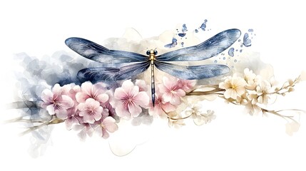 Aufkleber - Ethereal Watercolor Dragonfly with Vibrant Hues and Soft Brushstrokes A whimsical and elegant design featuring a dragonfly in a blend of captivating colors