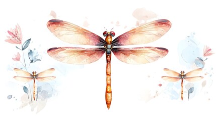 Poster - Elegant and Minimal Watercolor Dragonfly Featuring Delicate Wings and Vibrant Colors Perfect for Nature Inspired Home Decor and Wall Art