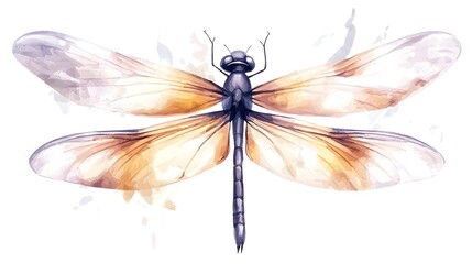Aufkleber - Delicate and Vibrant Watercolor Dragonfly with Intricate Wing Details on Clean White Background Perfect for Nature Lovers and Home Decor