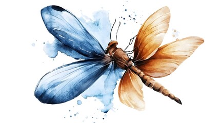 Aufkleber - Beautifully painted watercolor dragonfly with delicate details and soft color gradients creating a serene and nature inspired element perfect for botanical themed home decor and design