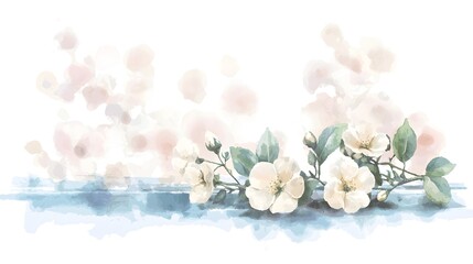 Poster - Beautifully Detailed Floral of Soft Springtime Blossoms and Lush Foliage   Elegant Watercolor Style Painting of Delicate Floral Elements Ideal for Seasonal Projects Designs and