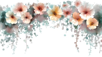 Poster - Whimsical and collection of blooming spring flowers and branches painted in a soft watercolor aesthetic blending vibrant colors and delicate textures perfect for botanical designs