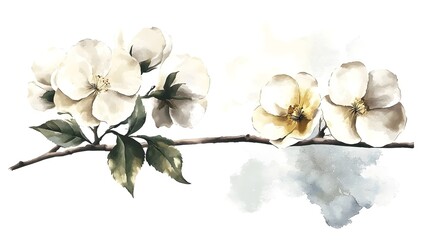 Aufkleber - Soft and Whimsical Botanical Watercolor Painting of Blooming Spring Flowers and Branches  Delicate floral artwork with vibrant yet calming colors brushstrokes and textures