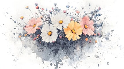 Leinwandbilder - A stunning monochrome watercolor floral composition that showcases delicate petals and intricate details set against a dramatic backdrop evoking a sense of timeless elegance and beauty