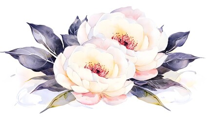 Poster - A timeless and graceful watercolor peony artwork highlighting the delicate beauty of these blooms surrounded by fresh greenery