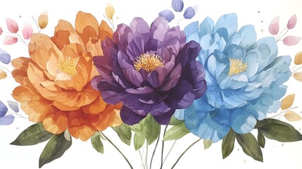 Poster - A captivating and watercolor floral arrangement featuring elegantly painted peonies in a mix of warm and cool hues with intricate details bringing their lush petals to life