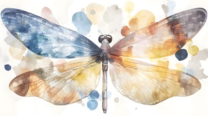Fototapete - A delicate and luminous dragonfly painting featuring an explosion of vibrant colors across its wings that softly blend into a harmonious display of nature s beauty
