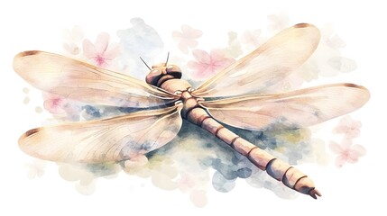 Poster - Ethereal Dragonfly Vibrant Watercolor Spectrum of Beauty Blending Soft and Bold Colors into a Dreamlike Whimsical Masterpiece Showcasing the Graceful Elegance of Nature s Wonder