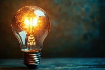Poster - Bright vintage light bulb glowing warmly in a dark room creating an inviting atmosphere and vintage aesthetic Generative AI