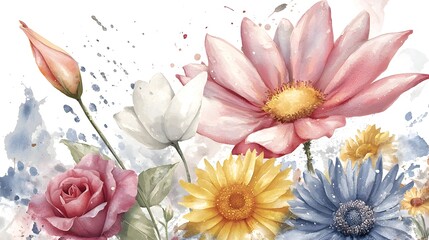 Poster - Dreamy Floral Watercolor Painting with Soft Pink and Bold Orange Petals Merging Beautifully Capturing the Delicate Essence of Nature s Elegance