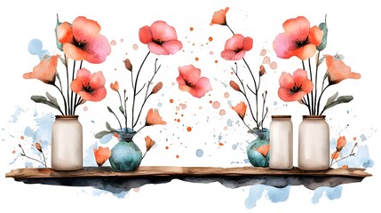 Poster - Vibrant Floral Watercolor Painting with Romantic Splash Effect Celebrating Nature s Charm   A beautifully hand painted floral scene
