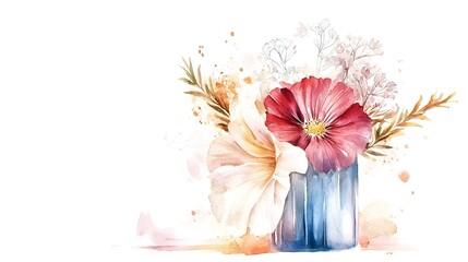 Aufkleber - A whimsical and enchanting watercolor floral arrangement painted with soft blended layers of pink and orange hues to create a light airy and masterpiece