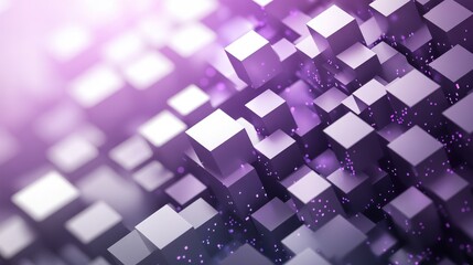 Poster - Abstract 3D Render of Geometric Cubes in Purple and White with Soft Lighting and Bokeh Effect