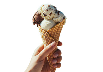 Aufkleber - Picture of a hand clutching a cone filled with vanilla and chocolate ice cream set against a white background