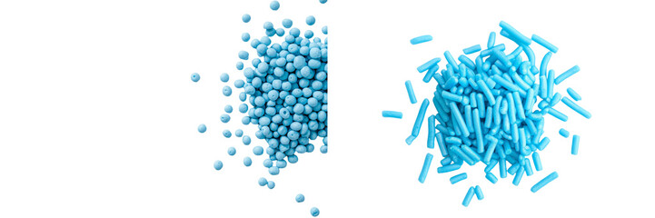 Poster - Isolated blue chocolate sprinkles on a white background display their texture when viewed from the top