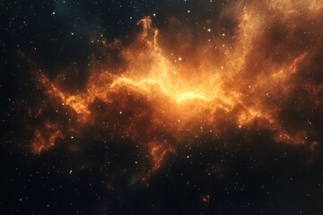 cosmic nebula glows brightly in deep space with vibrant orange and yellow hues