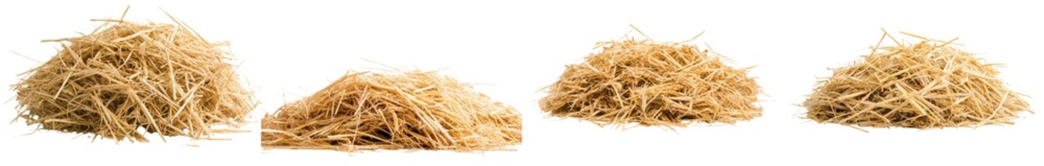 Poster - On a white background with texture, a single pile of straw is prominently displayed in isolation