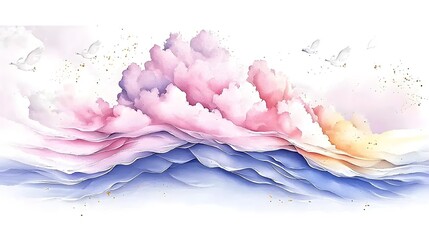 Leinwandbilder - Mesmerizing Abstract Texture Blending Soft Blue and Pink Hues with Delicate Golden Lines Creating an Elegant and Vibrant Composition Perfect for Backgrounds and Wallpapers