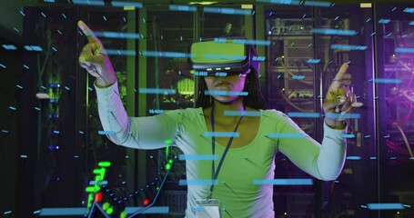 Poster - Wearing VR headset, person interacting with animation in server room