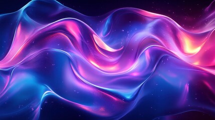 Poster - A vibrant and flowing abstract design featuring waves of pink and blue hues against a dark background, evoking a sense of movement and energy.