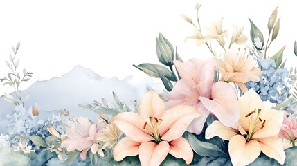 Poster - Exquisite Floral with Delicate Botanical Elements and Butterflies  A seamless nature inspired pattern featuring intricate lilies leaves and soft vibrant floral accents alongside graceful butterflies