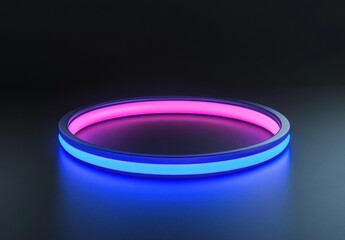 Poster - Neon Light Rings with Vibrant Pink and Blue Glow on a Dark Background for Futuristic and Modern Design Concepts