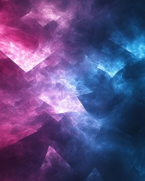 Abstract Digital Artwork Featuring Geometric Pink Purple And Blue Gradient Shapes With Dynamic Composition