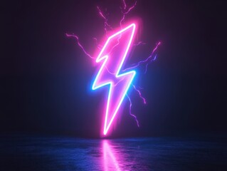 Poster - Neon Lightning Bolt Illustration with Electric Sparks in Vibrant Pink and Blue Colors on Dark Background for Creative and Artistic Use