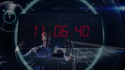 Poster - In school, child using animation technology for futuristic digital sports interface