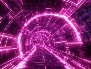 Poster - Neon Pink Futuristic Tunnel With Glowing Lines and Abstract Designs Leading Into a Mysterious and Vibrant Digital Space