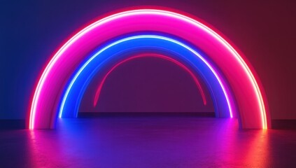 Poster - Neon Rainbow Arc with Vibrant Colors Illuminating a Dark Background for Artistic and Promotional Use in Digital and Print Media
