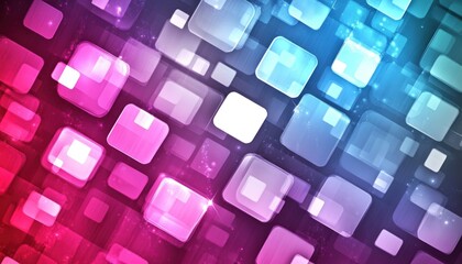 Poster - Abstract Digital Background Of Pixelated Squares In Pink And Blue With Glowing Layered Effect