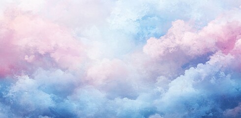 Wall Mural - pastel-colored cloudscape, dreamy, soft, fluffy clouds in pink, blue, and white hues.