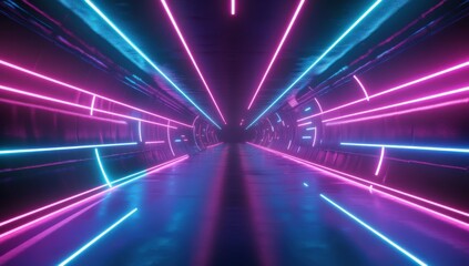 Poster - Neon Tunnel with Vibrant Blue and Pink Lights Creating a Futuristic Atmosphere in a Darkened Environment for Abstract Visual Concepts