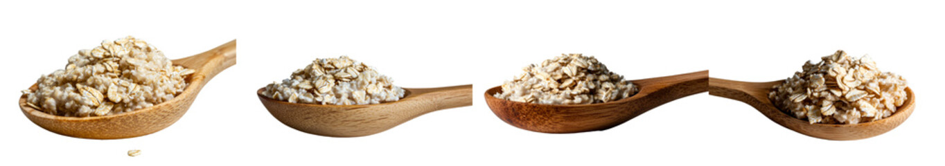 Poster - A wooden spoon accompanies a breakfast serving of oats and rye grain cereal, set against a white background